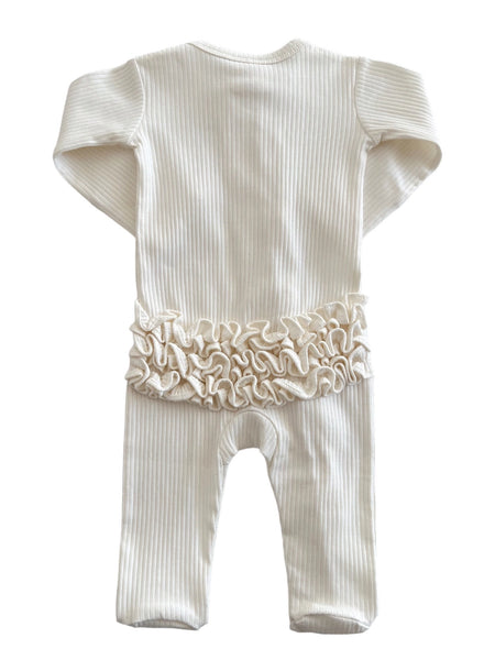 Ribbed Zip Ruffle Footie Romper | Ivory - PREORDER