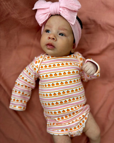 Long Sleeve Bodysuit | Pink Pumpkin Stripe - PREORDER