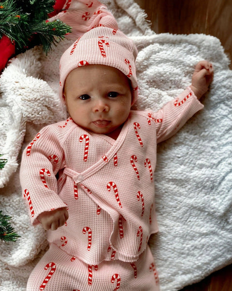 Waffle Kimono & Pant Set | Pink Candy Cane - PREORDER