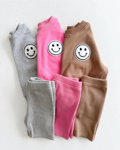 Smiley Top & Biker Shorts Set | Pink - PREORDER