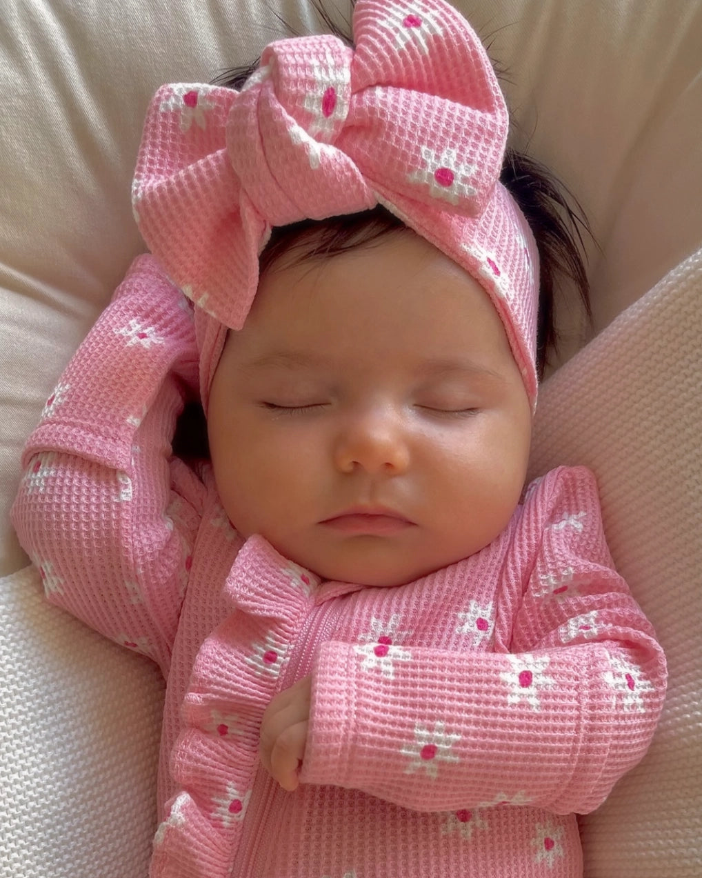 Waffle Knot Bow | Pink Flower - PREORDER