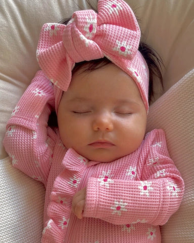 Waffle Knot Bow | Pink Flower - PREORDER