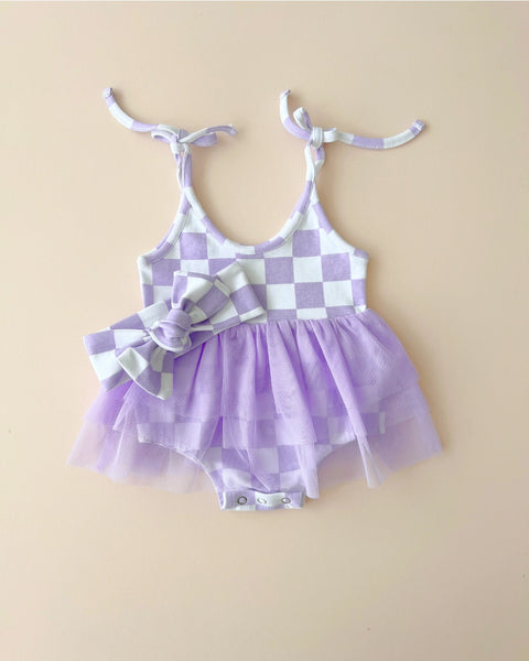 Checkered Tutu Romper | Purple - PREORDER