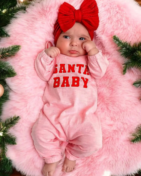 Long Sleeve Ruffle Jumpsuit | Pink Santa Baby - PREORDER