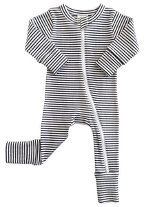 Ribbed Zip Romper | Black Stripes - PREORDER
