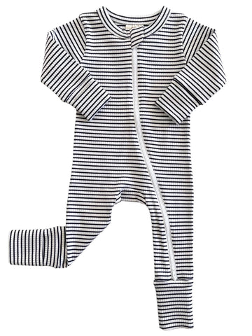 Ribbed Zip Romper | Black Stripes - PREORDER