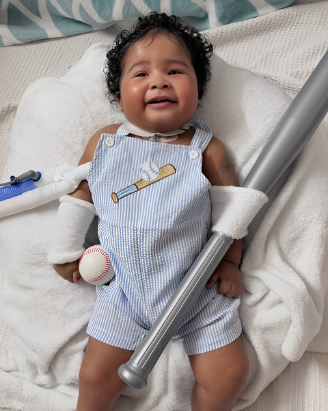 Embroidered Smocked Tank Shortie Romper | Baseball Gingham - PREORDER