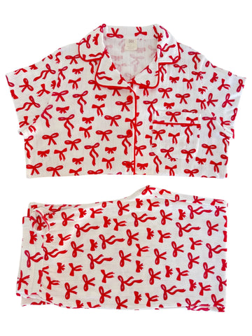 Organic Pointelle Women's Lounge Set | Red Bows - PREORDER