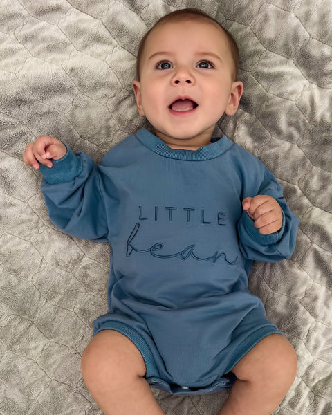 Embroidered Long Bubble Romper | Blue Little Bean - PREORDER