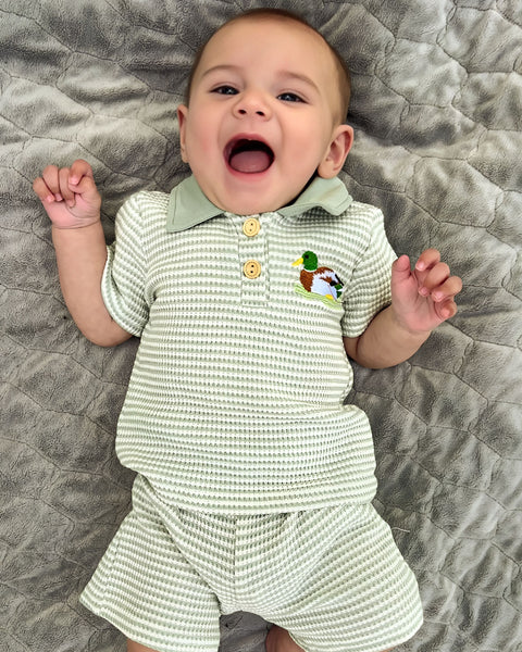 Waffle Collar Top & Shorts Set | Duck Stripe - PREORDER