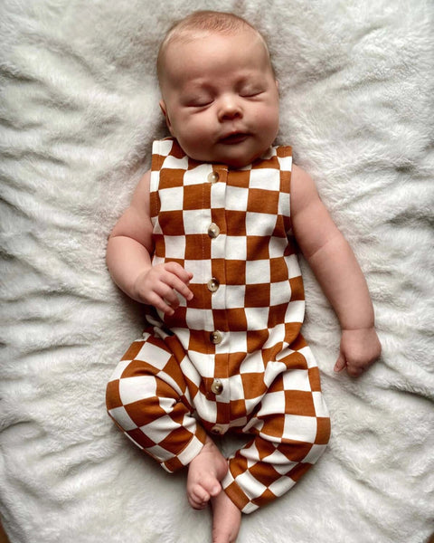 Tank Button Pants Romper | Stracciatella Checkerboard - PREORDER