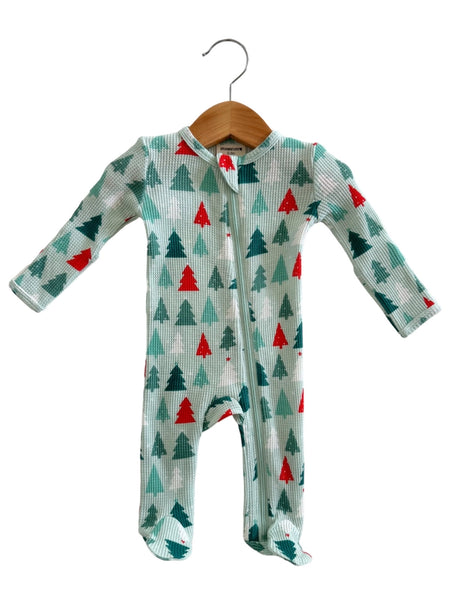 Waffle Zip Footie Romper | Festive Firs - PREORDER