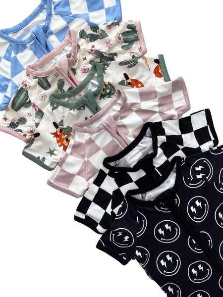 Bamboo Shorty Romper | Electric Smiley - PREORDER