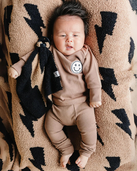 Lightening Bolt Plush Baby Blanket | Mocha - PREORDER
