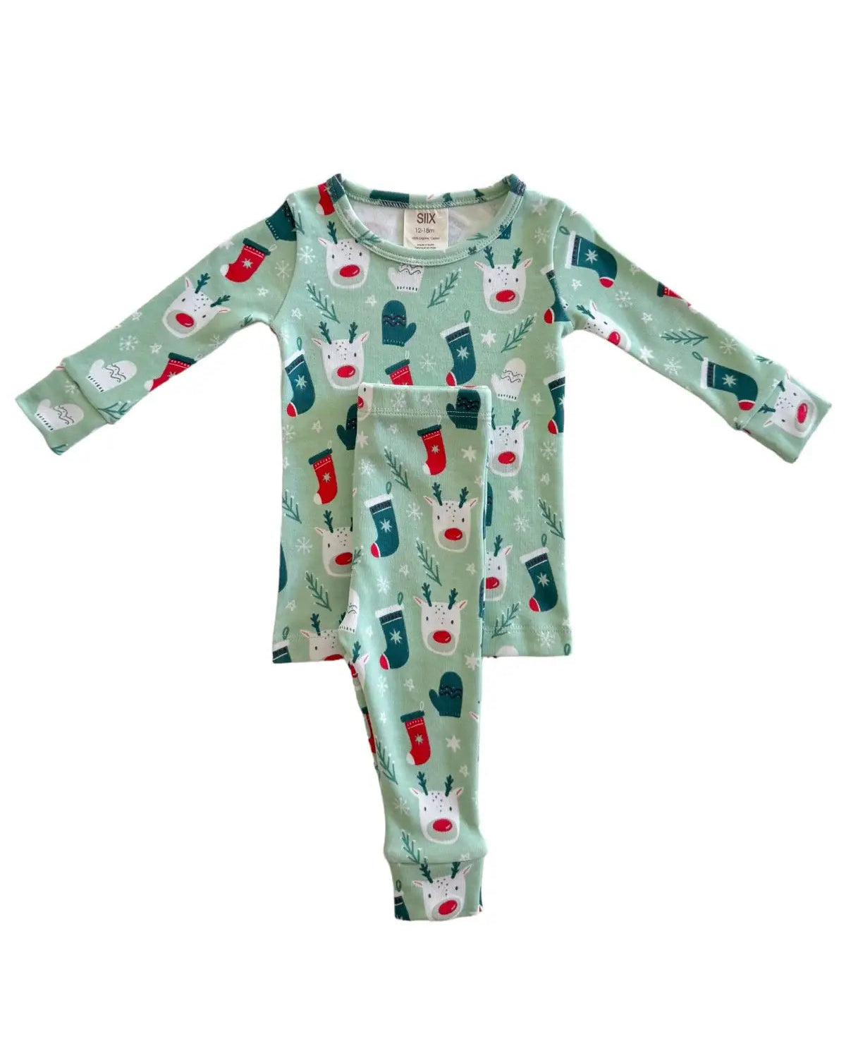 Organic Top & Pants Set | Green Reindeer - PREORDER