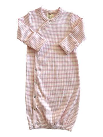 Organic Ribbed Gown | Pink Stripes - PREORDER