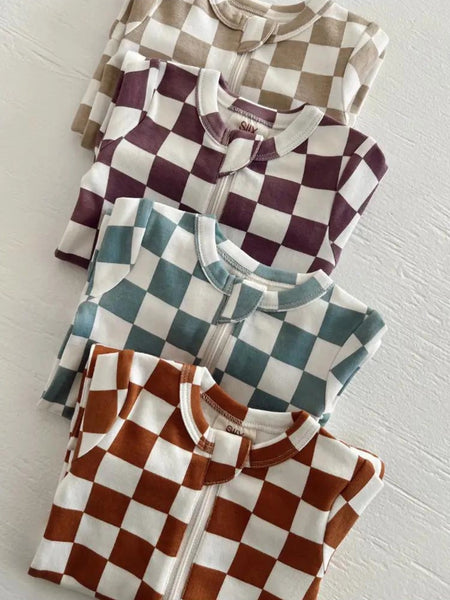 Zip Romper | Blueberry Muffin Checkerboard - PREORDER