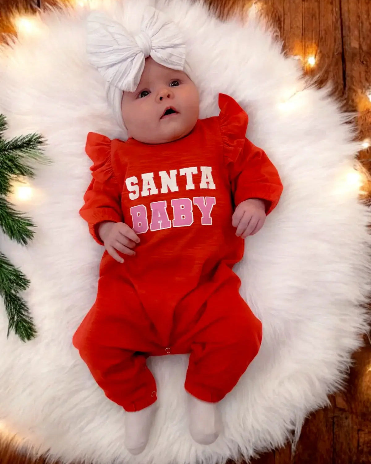 Long Sleeve Ruffle Jumpsuit | Red & Pink Santa Baby - PREORDER