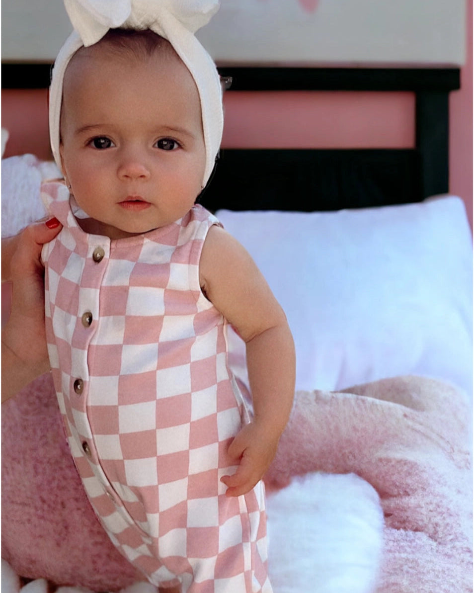 Tank Button Pants Romper | Strawberry Shortcake Checkerboard - PREORDER