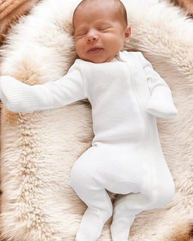 Waffle Zip Footie Romper | Lucent White - PREORDER