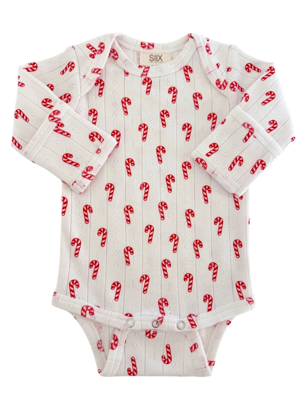 Organic Pointelle Long Sleeve Bodysuit | White Candy Cane - PREORDER