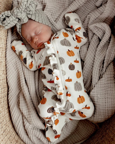 Waffle Zip Ruffle Footie Romper | Harvest Pumpkin - PREORDER