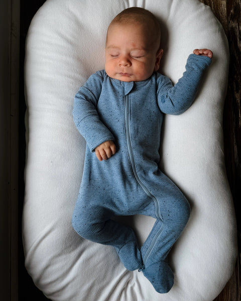 Speckle Zip Footie Romper | Blue - PREORDER