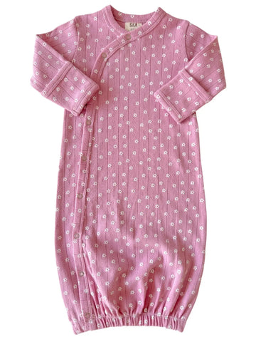 Organic Pointelle Gown | Pink Flower - PREORDER