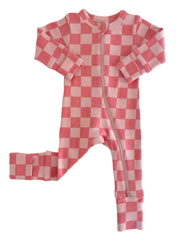 Zip Romper | Strawberry/Rosy Checkerboard - PREORDER