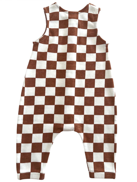 Tank Button Pants Romper | Stracciatella Checkerboard - PREORDER