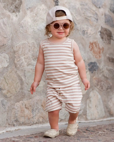 Ribbed Tank & Shorts Set | Cream Stripes - PREORDER
