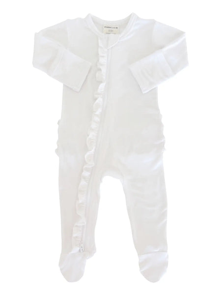 Zip Ruffle Footie Romper | White - PREORDER