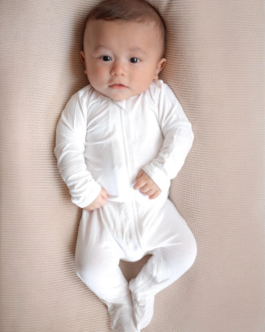 Zip Footie Romper | White - PREORDER
