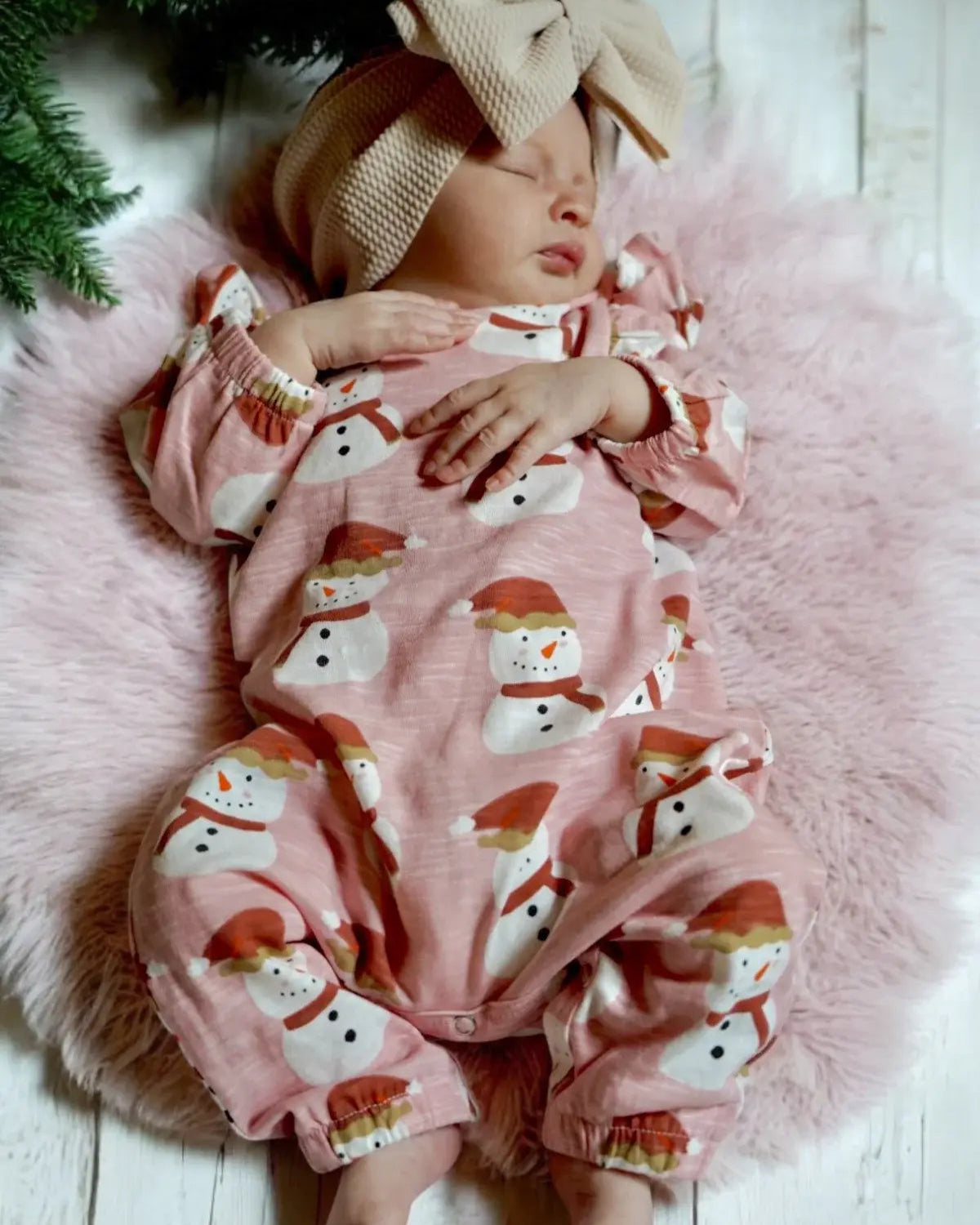 Long Sleeve Ruffle Jumpsuit | Pink Snowman - PREORDER