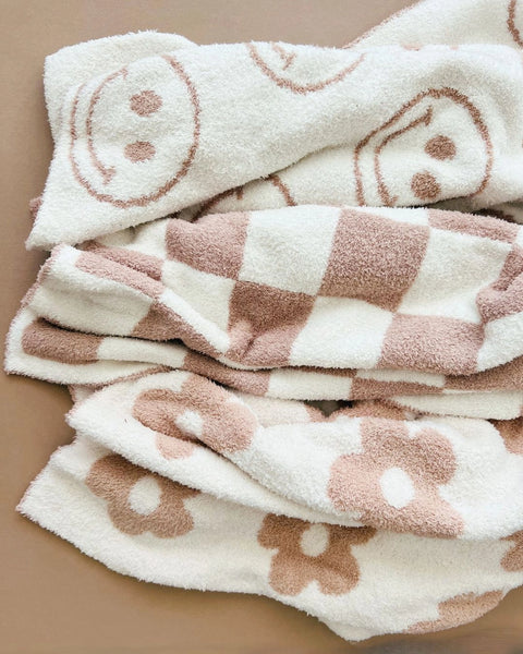 Checkered Plush Baby Blanket | Latte - PREORDER