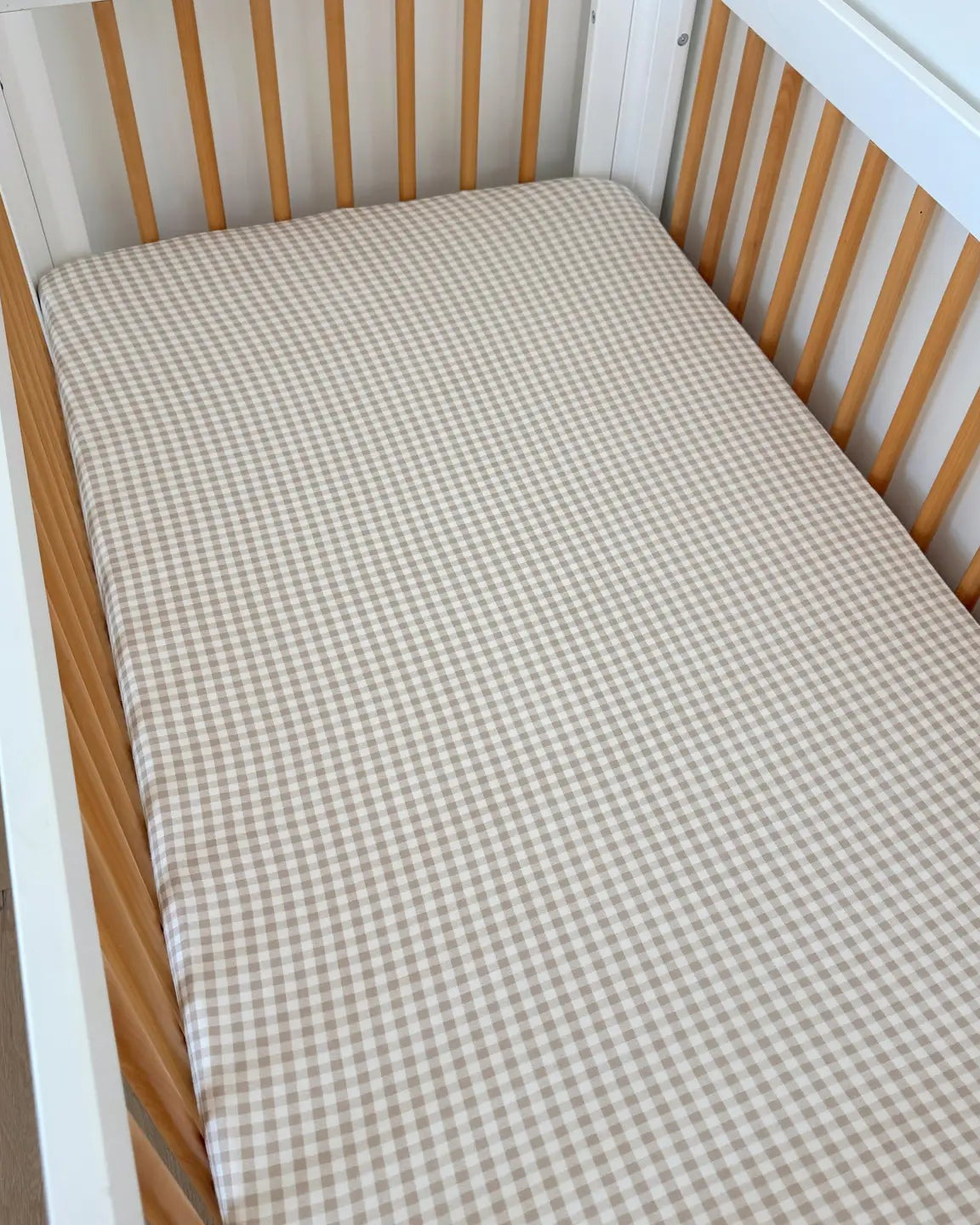 Stretch Crib Sheet | Tan Gingham - PREORDER
