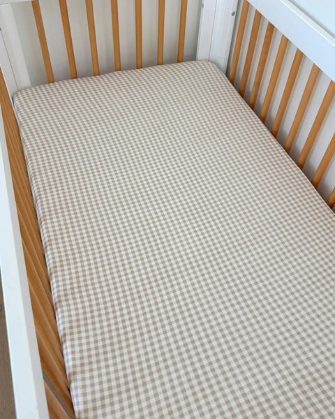 Stretch Crib Sheet | Tan Gingham - PREORDER