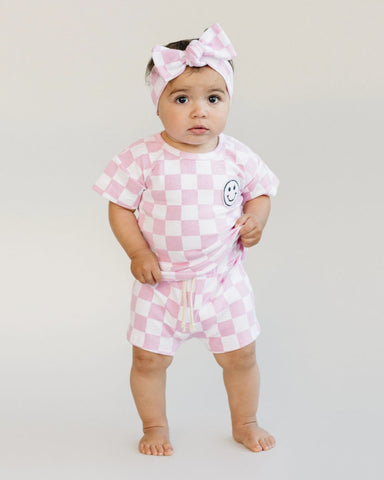 Checkered Smiley Top & Shorts Set | Pink - PREORDER