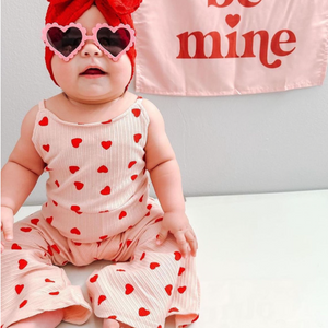 Mini Red Hearts Ribbed Bells Romper - PREORDER