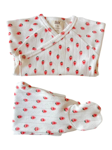 Organic Pointelle Newborn Set | White Strawberry - PREORDER