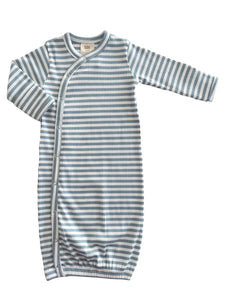 Organic Ribbed Gown | Dusty Blue Stripes - PREORDER