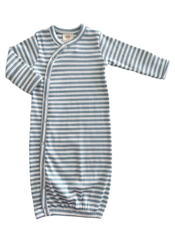 Organic Ribbed Gown | Dusty Blue Stripes - PREORDER