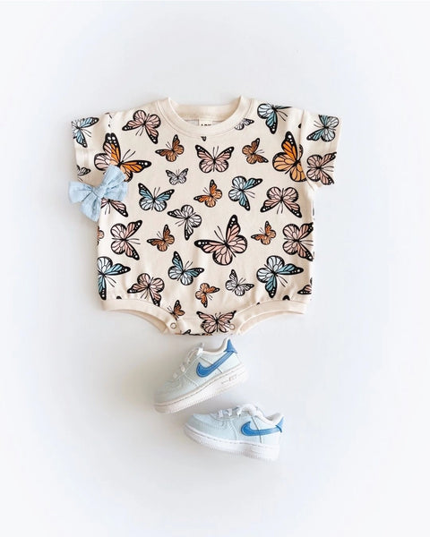 Short Sleeve Bubble Romper | Butterflies - PREORDER