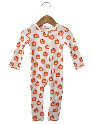 Waffle Zip Romper | White Jack-O-Lantern - PREORDER