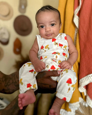 Tank Button Pants Romper | Mushroom - PREORDER