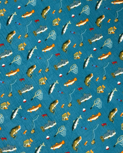 Muslin Crib Sheet | Gone Fishing - PREORDER