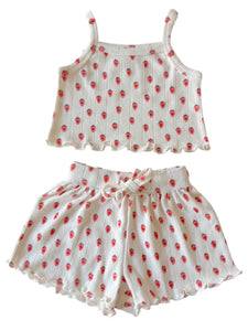 Organic Pointelle Summer Set | White Strawberry - PREORDER