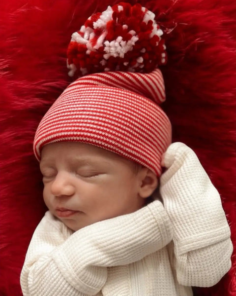 Baby's First Hat | Red/White Stripe Pom - PREORDER