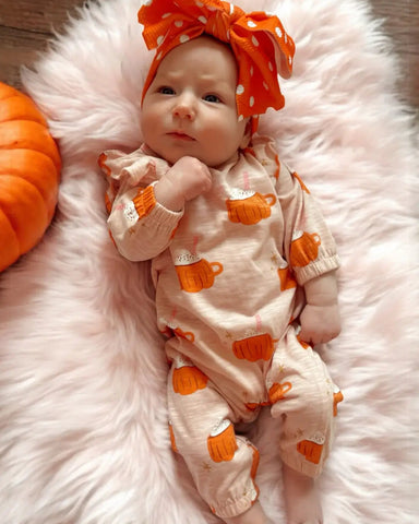 Long Sleeve Ruffle Jumpsuit | Pink Pumpkin Mug - PREORDER