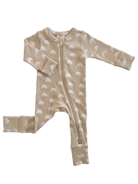 Zip Romper | Tan Rainbow - PREORDER